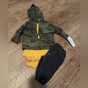 NEW Carters 3 month baby boy outfit Zip up camo, soft denim, onesie